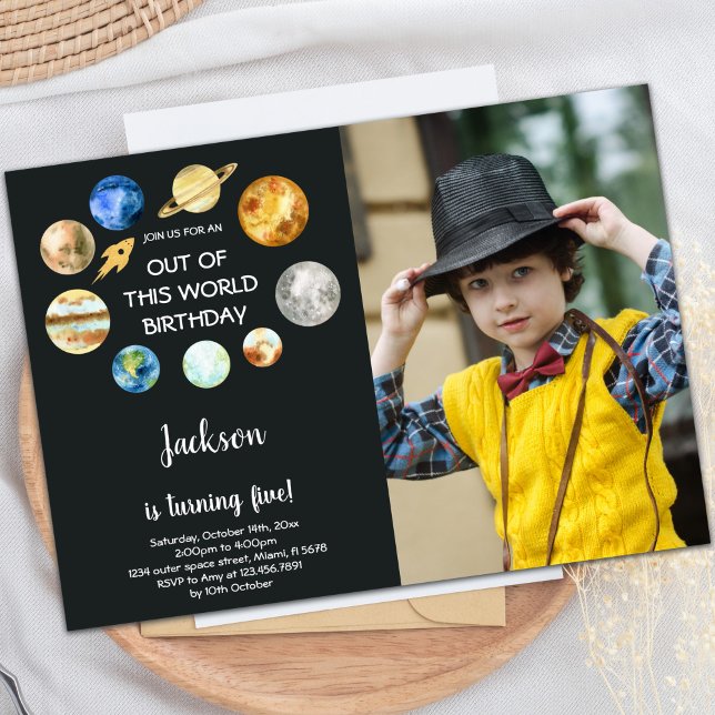 Editable Hors de ce monde Invitation d'anniversair (Out of this world birthday invitations with photo)