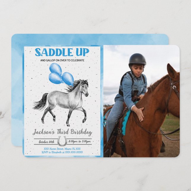 Editable Horse Birthday Photo Invitation (Front/Back)