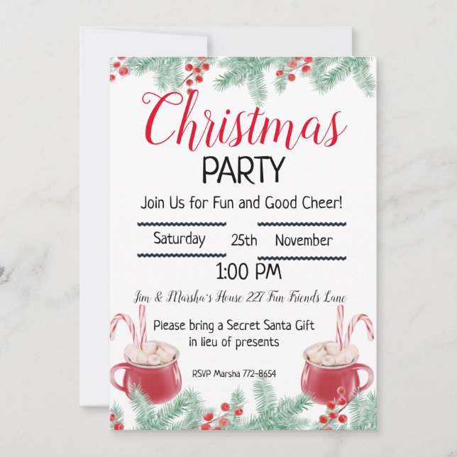 Editable Hot Cocoa, Christmas Party Invitation (Front)