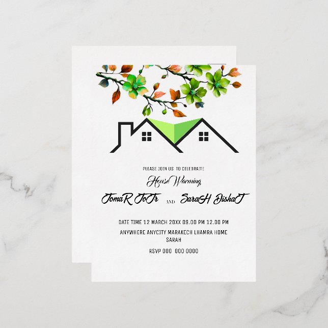 Editable House Warming Invitation, House Warming P Foil Invitation Postcard (Front/Back)