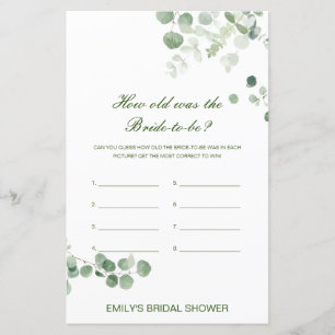 Editable How old was Bride Bridal Shower Game