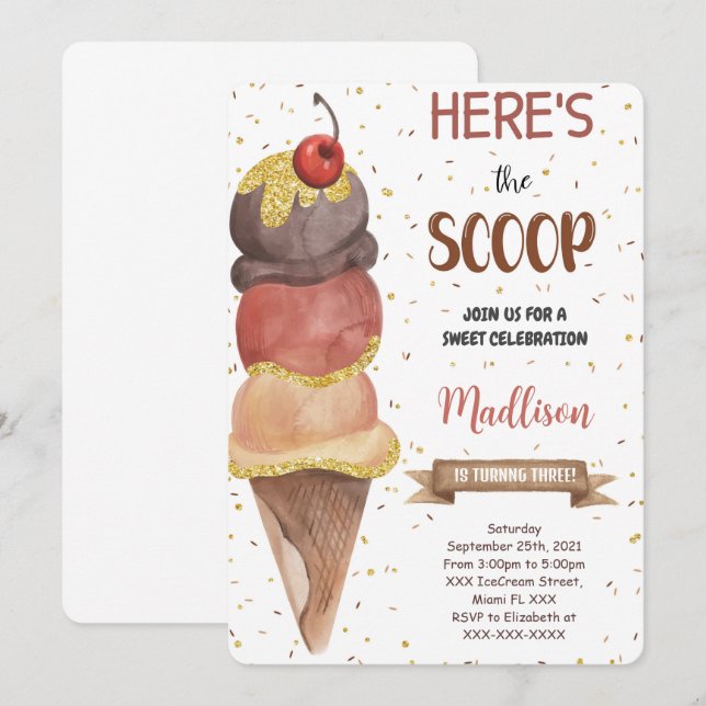 Editable Ice Cream Birthday Invitation (Front/Back)