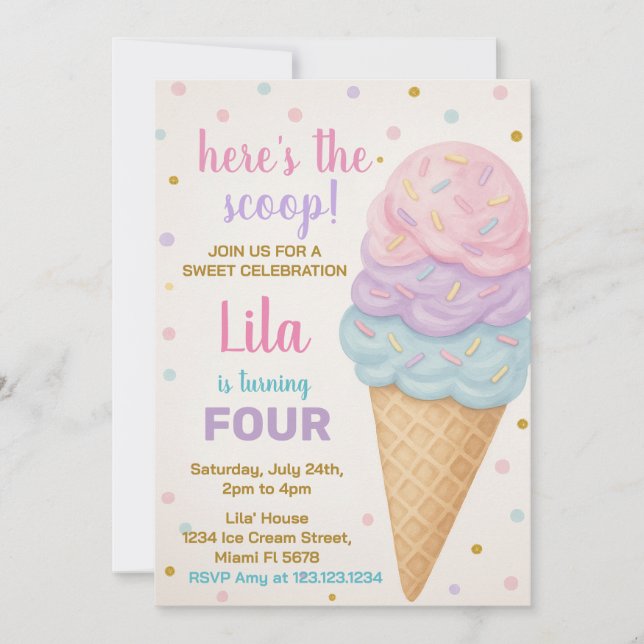Editable Ice Cream Birthday Invitation (Front)