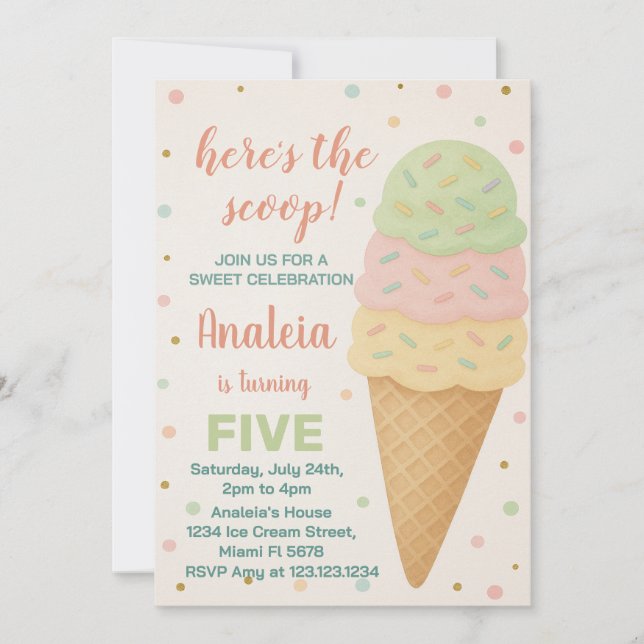 Editable Ice Cream Birthday Invitation (Front)