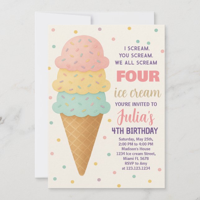 Editable Ice Cream Birthday Invite (Front)