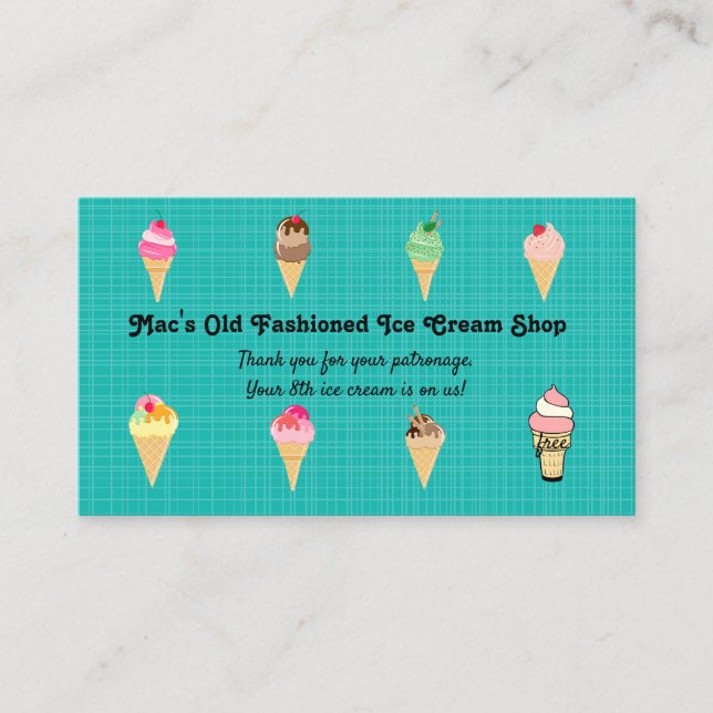 Editable Ice Cream Shop Loyalty Rewards Card (Front)