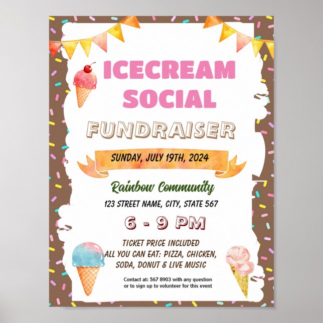 Editable ice cream social meeting teacher flyer  poster (Front)