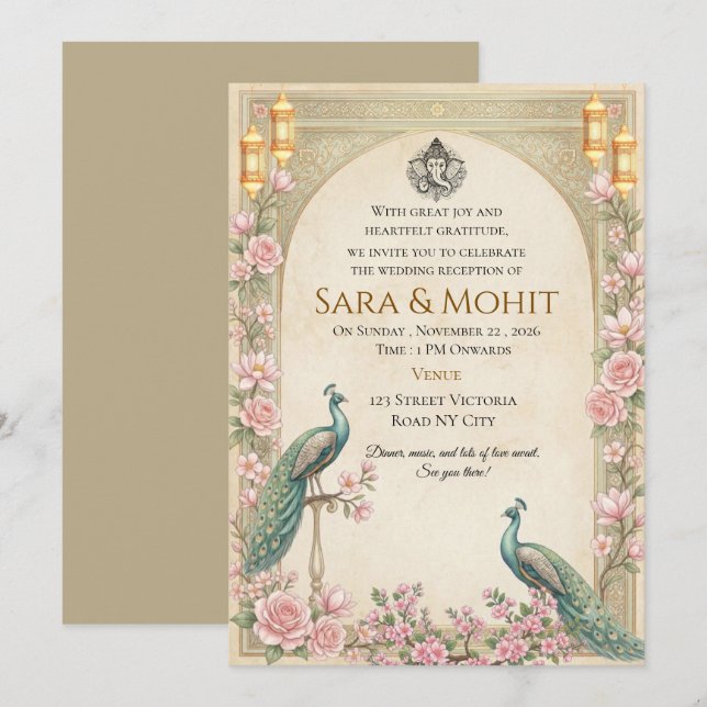 Editable Indian Wedding Reception Party Invitation (Front/Back)