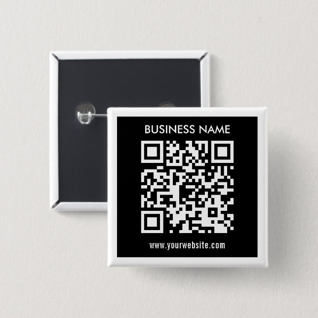 Editable (instantly generated) QR code | Black 2 Inch Square Button (Front & Back)