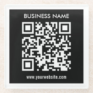 Editable (instantly generated) QR code   Black Glass Coaster