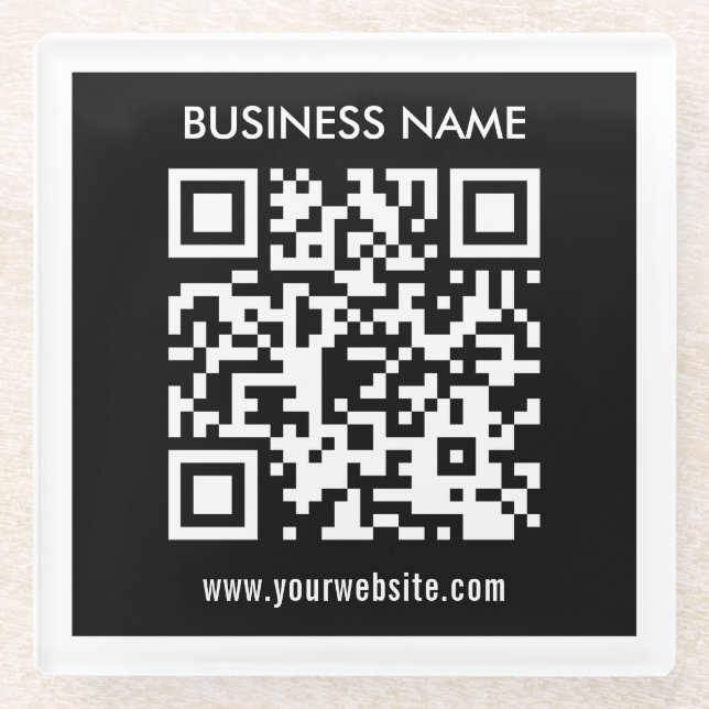 Editable (instantly generated) QR code | Black Glass Coaster (Front)