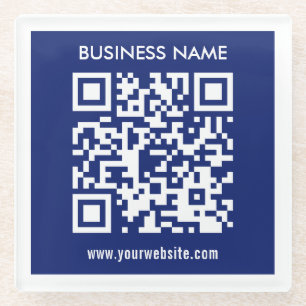 Editable (instantly generated) QR code   Navy Blue Glass Coaster