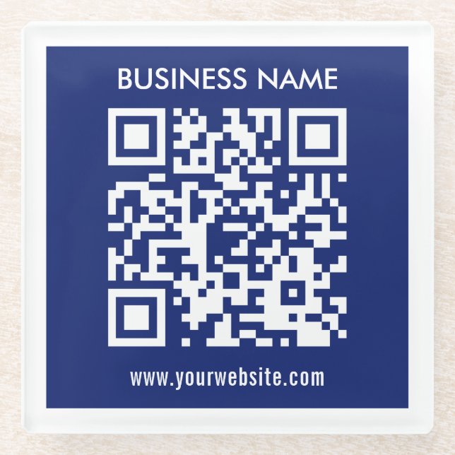 Editable (instantly generated) QR code | Navy Blue Glass Coaster (Front)