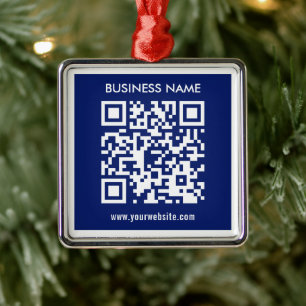 Editable (instantly generated) QR code   Navy Blue Metal Ornament