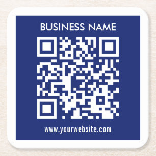 Editable (instantly generated) QR code   Navy Blue Square Paper Coaster
