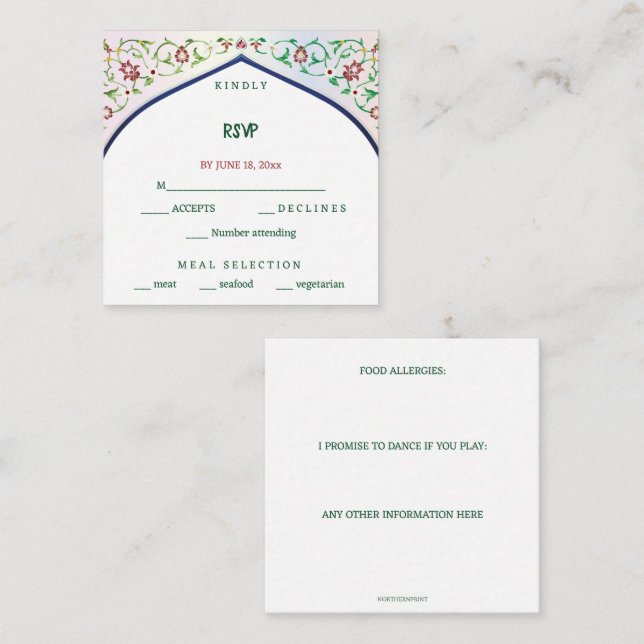 Editable Intricate Indian Archway RSVP  Enclosure Card (Front/Back)