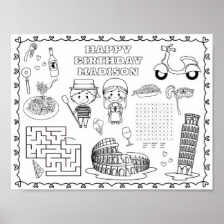 Editable italia Birthday colouring mat Poster
