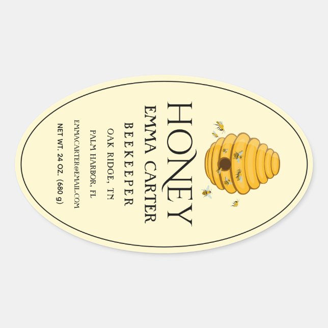 Editable Ivory 24 oz Queenline Honey Label (Front)