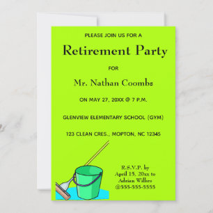 Editable Janitor Caretaker Mop and Pail Retirement Invitation