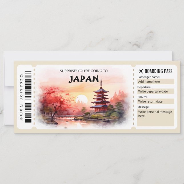 Editable Japan Plane Boarding Pass Invitation (Front)