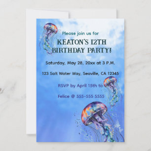 Editable Jellyfish Ocean Birthday Party Invitation