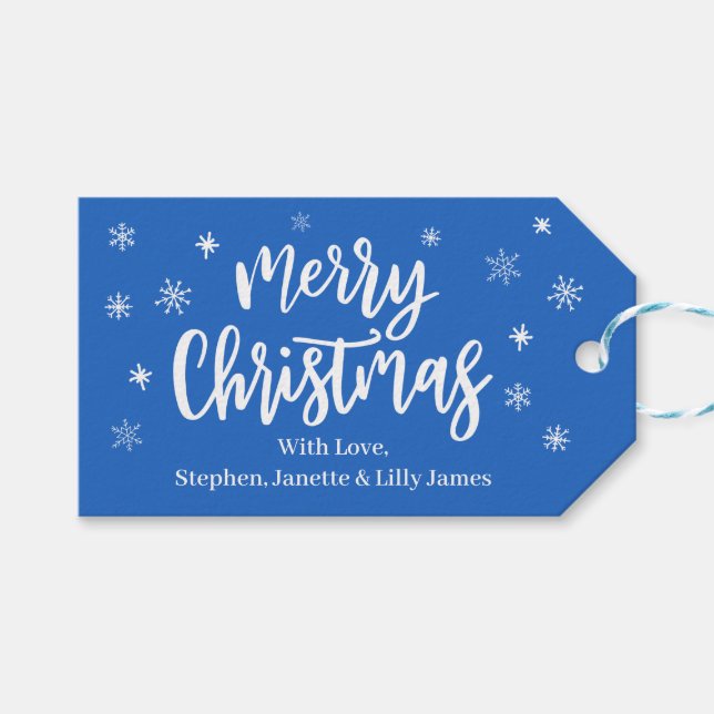 ÉDITABLE Joyeux Noël Bleu et blanc étiquette cadea (Devant (Horizontal))