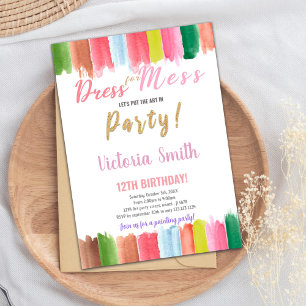 Editable Kids Art Party Card with Rainbow Splash