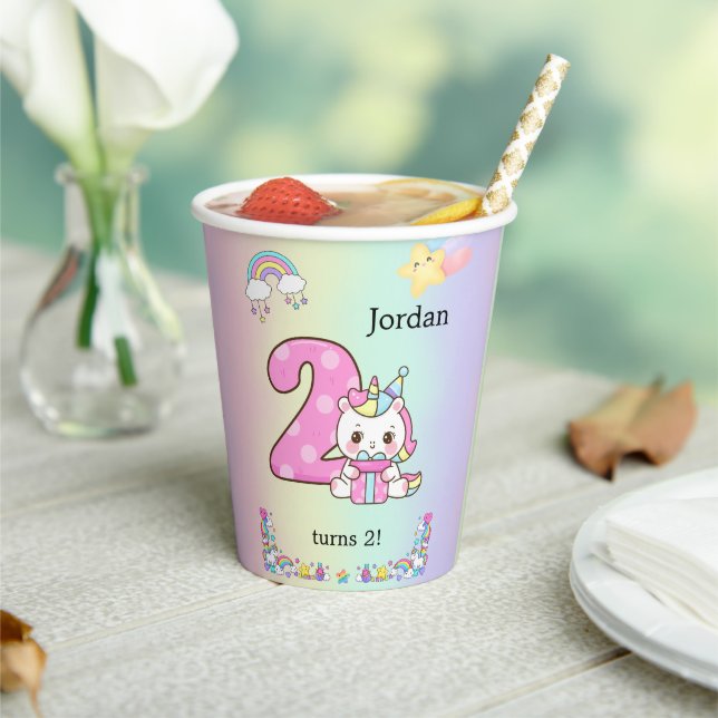 Editable Kids Birthday Party Paper Cup Cute Unicor (Insitu)