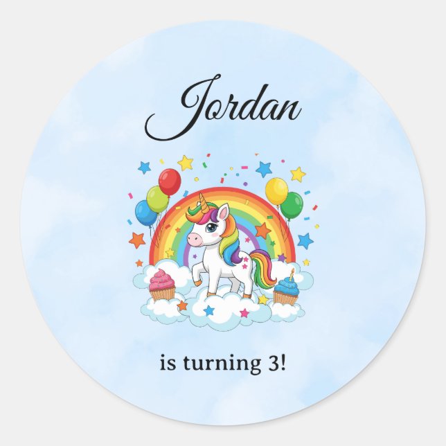 Editable Kids Birthday Sticker Cute Party Design (Front)