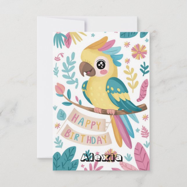 Editable Kids Parrot Digital Birthday Card (Front)