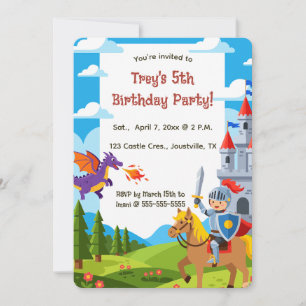 Editable Knight Castle Dragon Birthday Invitation