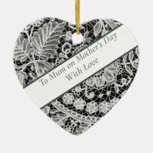 Editable Lace Mother’s Day Heart Ceramic Ornament