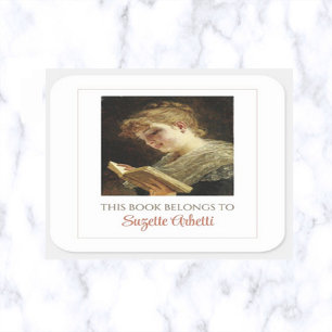 Editable Lady With Lace Shawl Reading Bookplate Square Sticker