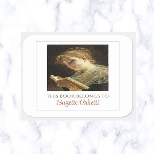 Editable Lady With Lace Shawl Reading Bookplate Square Sticker (Creator Uploaded)