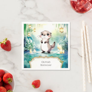Editable Lake Otter Birthday Napkin