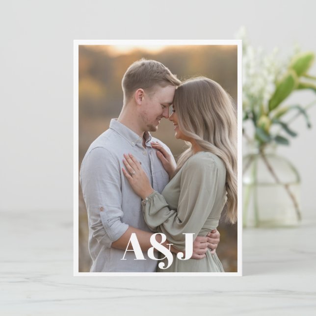 Editable Large Photo with Initials Save The Date (Standing Front)
