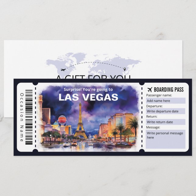 Editable Las Vegas Plane ticket, Las Vegas Trip Invitation (Front/Back)