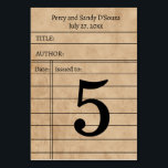 Editable Library Card Table Number<br><div class="desc">This editable table number card features on the front and back an illustration of a library card complete with "title", "author", "date", "issued to" fields as well as an editable field above with the bride's and groom's names and wedding date. The number is editable too. You can put the titles...</div>