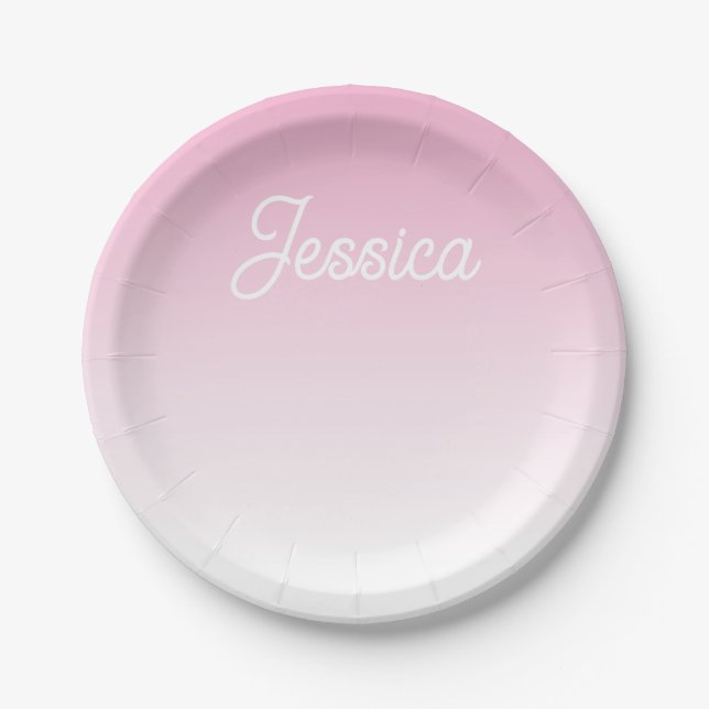 (Editable) Light Pink Color Ombre & Your Text Paper Plate (Front)