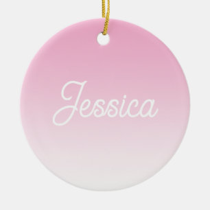(Editable) Light Pink Colour Ombre & Your Text Ceramic Ornament