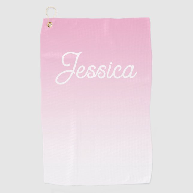 (Editable) Light Pink Colour Ombre & Your Text Golf Towel (Front)