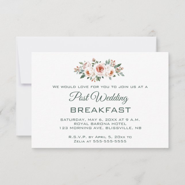 Editable Light Pink Roses Post Wedding Breakfast RSVP Card (Front)