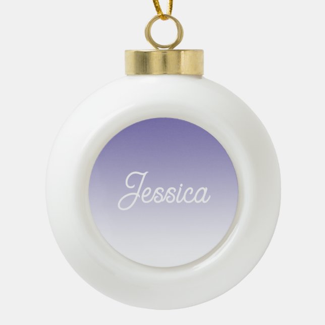 (Editable) Light Purple Colour Ombre & Your Text Ceramic Ball Christmas Ornament (Front)