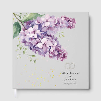 Editable Lilac Floral and Gold Wedding Guestbook