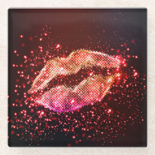 Editable Lip Illustration: Simple Graphic Design Glass Coaster