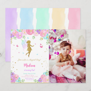 Editable Little Fairy Birthday Party Photo Invitation