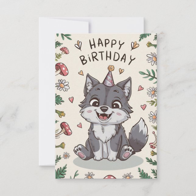 Editable Little Wolf Digital Birthday Card (Front)