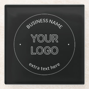 Editable Logo Replacement & Business Name   Black Glass Coaster