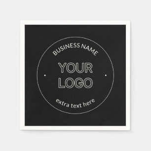 Editable Logo Replacement & Business Name Black Napkin