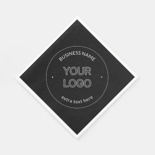 Editable Logo Replacement & Business Name Black Napkin